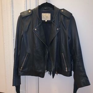 Maje Bombay Fringed Leather Biker Jacket